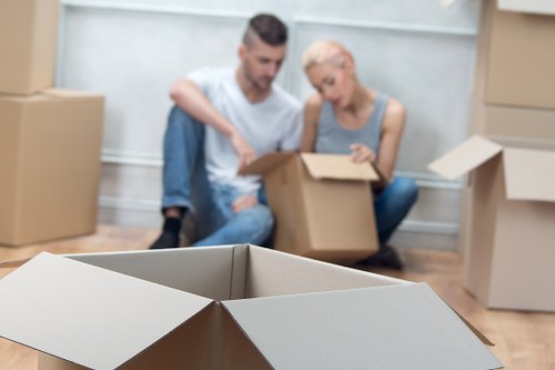 Professional moving team following safe practices